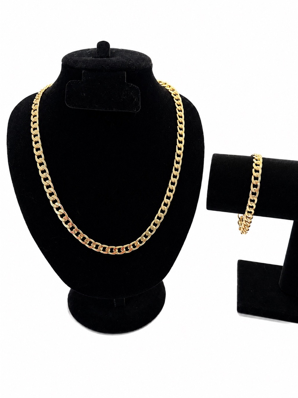 NWT Gold Stainless Steel Cuban Link 21.5” Chain & 8” Bracelet Set